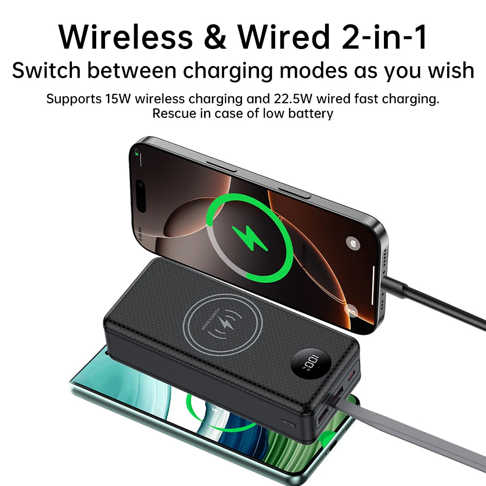 16*18650 Portable Power Bank Housing 22.5W Fast Charging 15W Wireless Charging Power Bank Housing With Camping Light