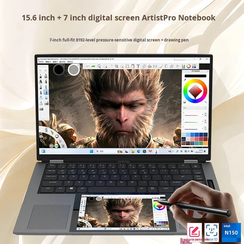 2025 New Dual-Screen Laptop Tablet Combo 15.6" +7" Artist Pro Drawing Tablet Windows 11 165Hz 16G+1TB SSD Intel English Business