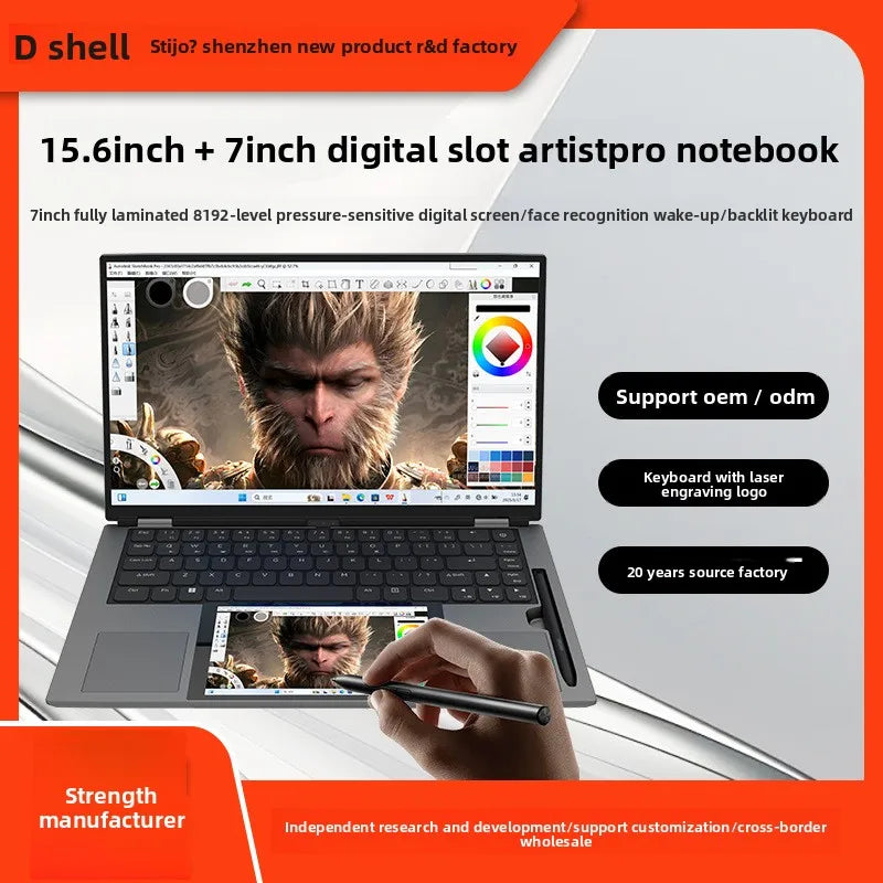 2025 New Dual-Screen Laptop Tablet Combo 15.6" +7" Artist Pro Drawing Tablet Windows 11 165Hz 16G+1TB SSD Intel English Business