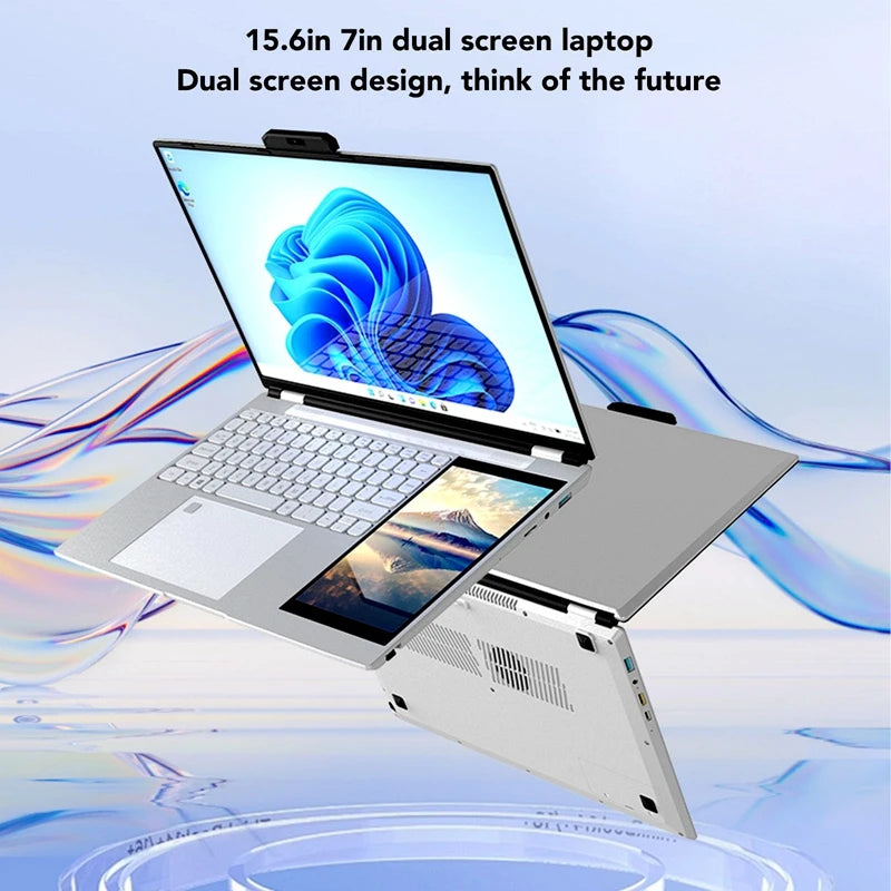 2026 New High Configuration Business Laptop 15.6" + 7" Touch Dual Screen 16GB 1TB SSD Intel Celeron Win 10/11