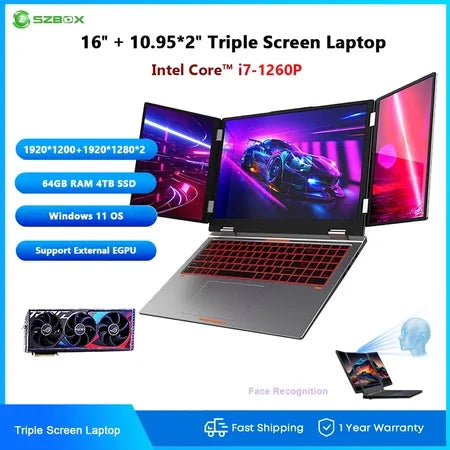 12th Gen Intel I7 Triple Screen Gaming Laptop 16+10.5+10.5 Inch New Business Office Computer