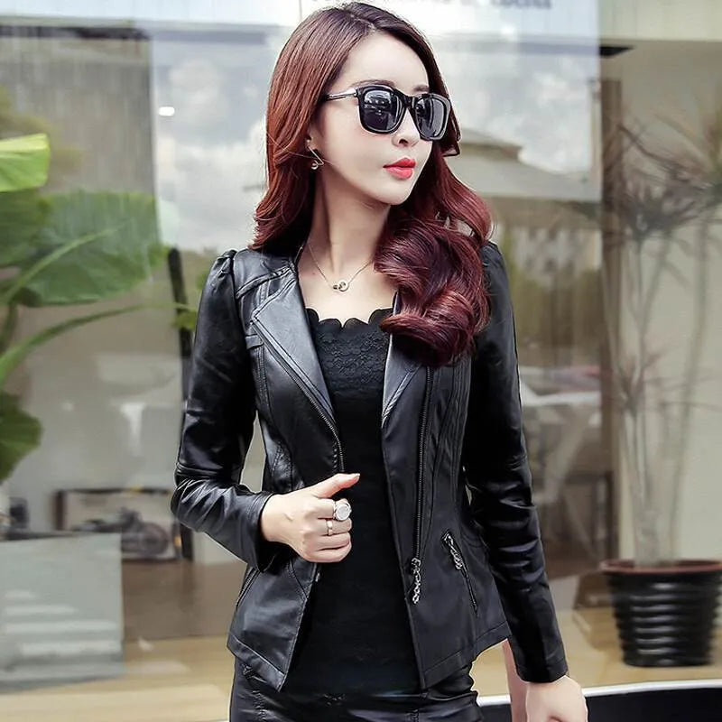 2020 Fashion New Women's Leather Jacket Bright Colors Black Motorcycle Coat Short Faux Leather Biker Jacket Soft Jacket Female