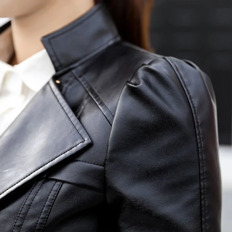 2020 Fashion New Women's Leather Jacket Bright Colors Black Motorcycle Coat Short Faux Leather Biker Jacket Soft Jacket Female