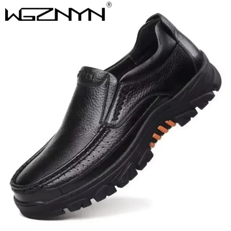 2025 New Handmade Genuine Leather Shoes 48 Men Loafers Soft Leather Men Thick Sole Casual Shoe Male Footwear Black Brown Slip-on