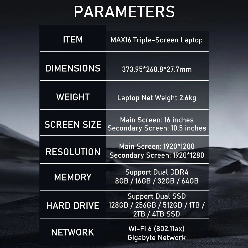 16'' + 10.5'' + 10.5'' Triple Screen Display Laptop Facial Recognition Unlock I7 1260P Laptop PC Business Office Laptops