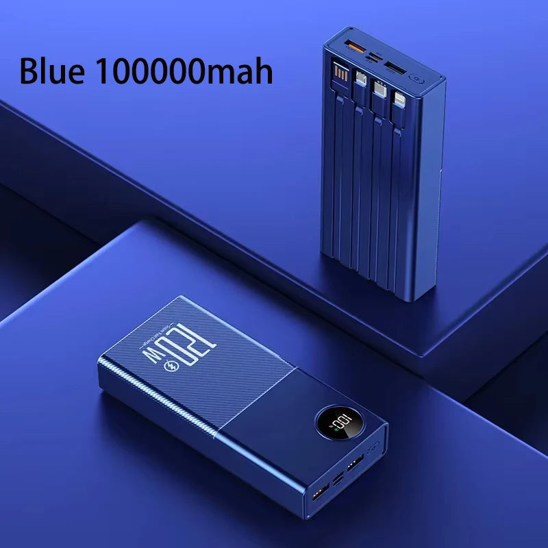 200000mAh 120W Power Bank Large Capacity Super Fast Charge Portable Power Bank With 4 Charging Cables LED Digital Display New