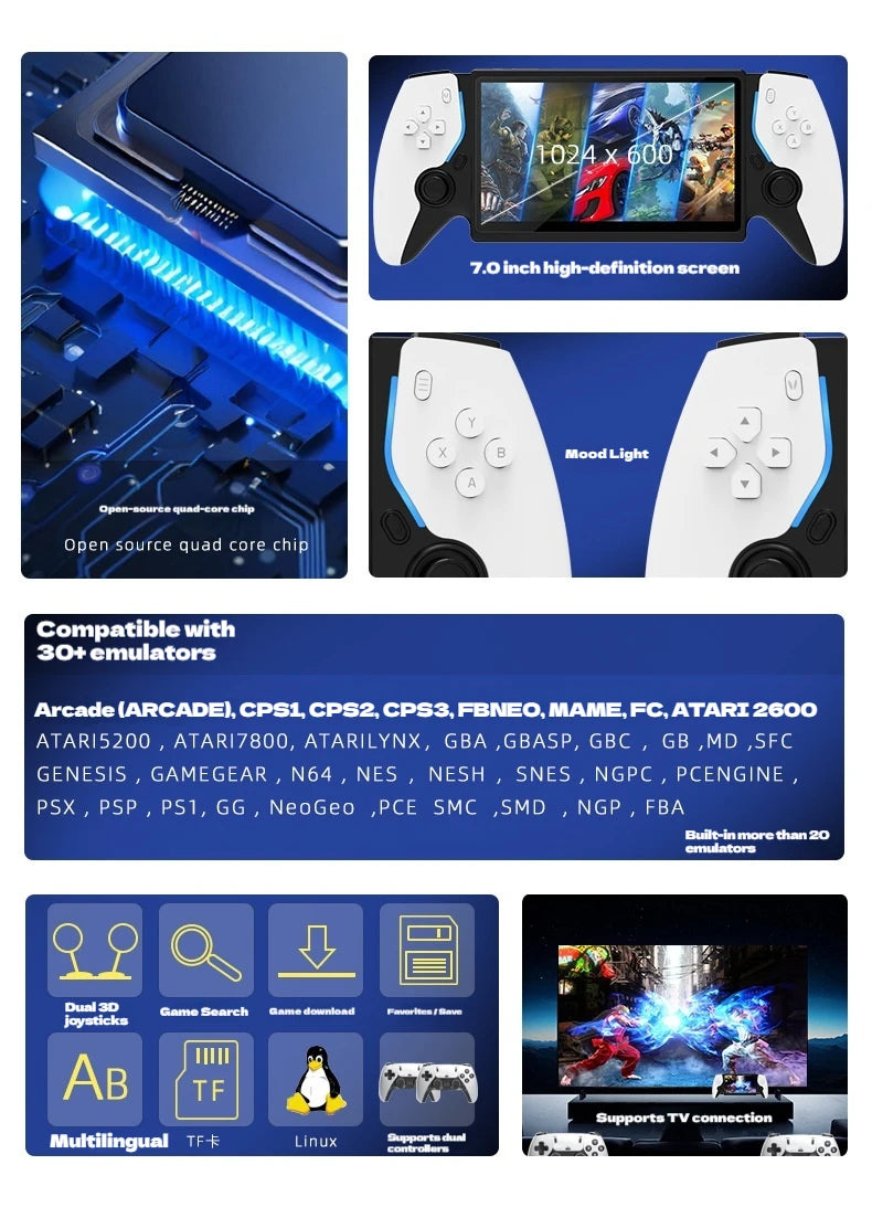 New PS5 7.0 Inch 64G Open Source System Dual Controller Handheld Game Console For PSP Street Fighter Competition
