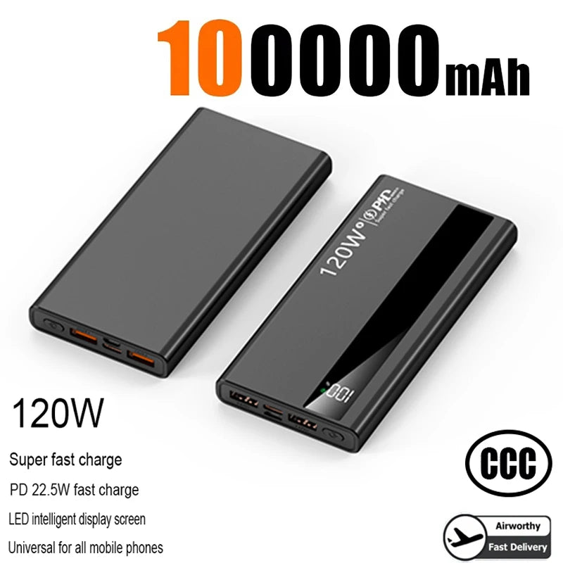 120W Power Bank 500000mAh High Capacity Super Fast Charging Power Bank Portable External Battery Charger For iPhone17 16 Huawei