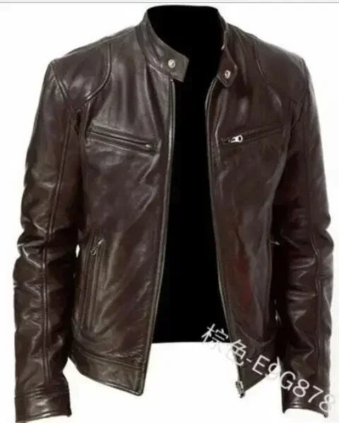 2025 Leather Motorcycle Jacket Men Stand Collar Casual Slim Short-Coat PU Jacket Autumn Winter Windproof Leather Coat Blazer Men