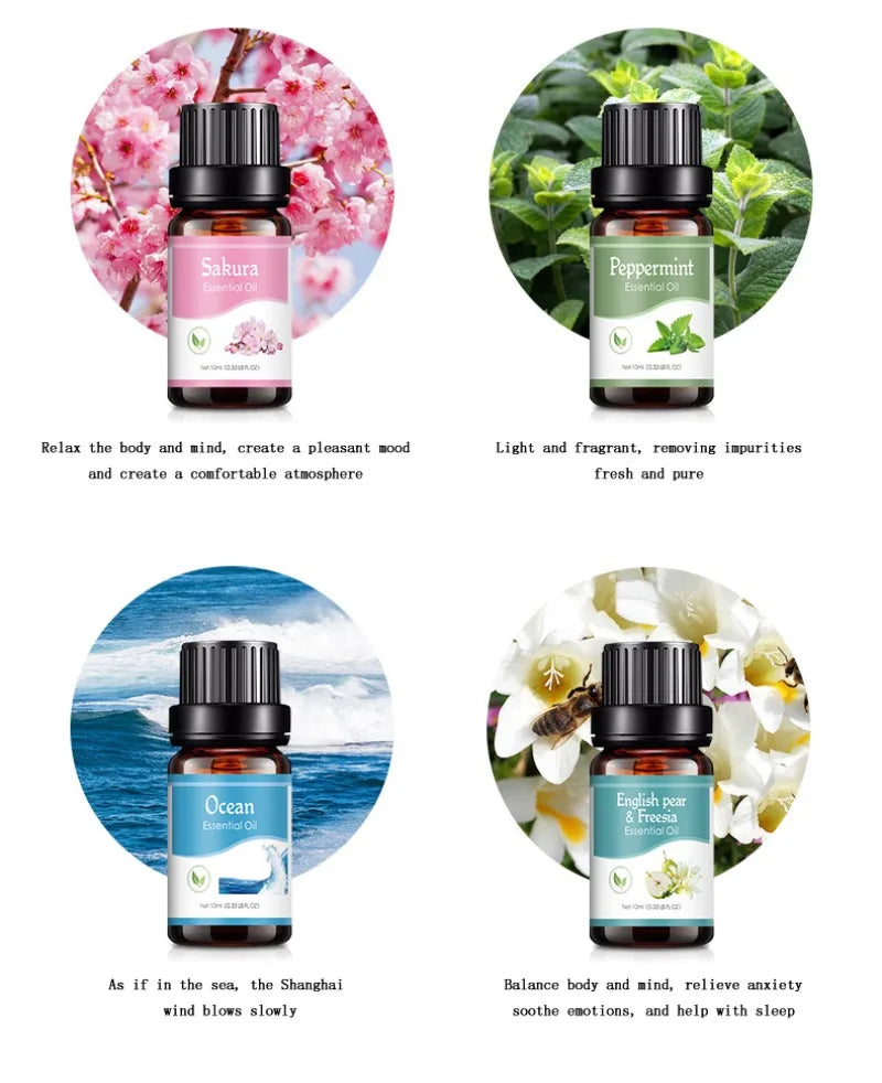 12 Flavors Essential Oils for Aroma Diffuser Air Humidifier Home Water-soluble 10ml Air Freshener Scents Fragrance Oil Perfume