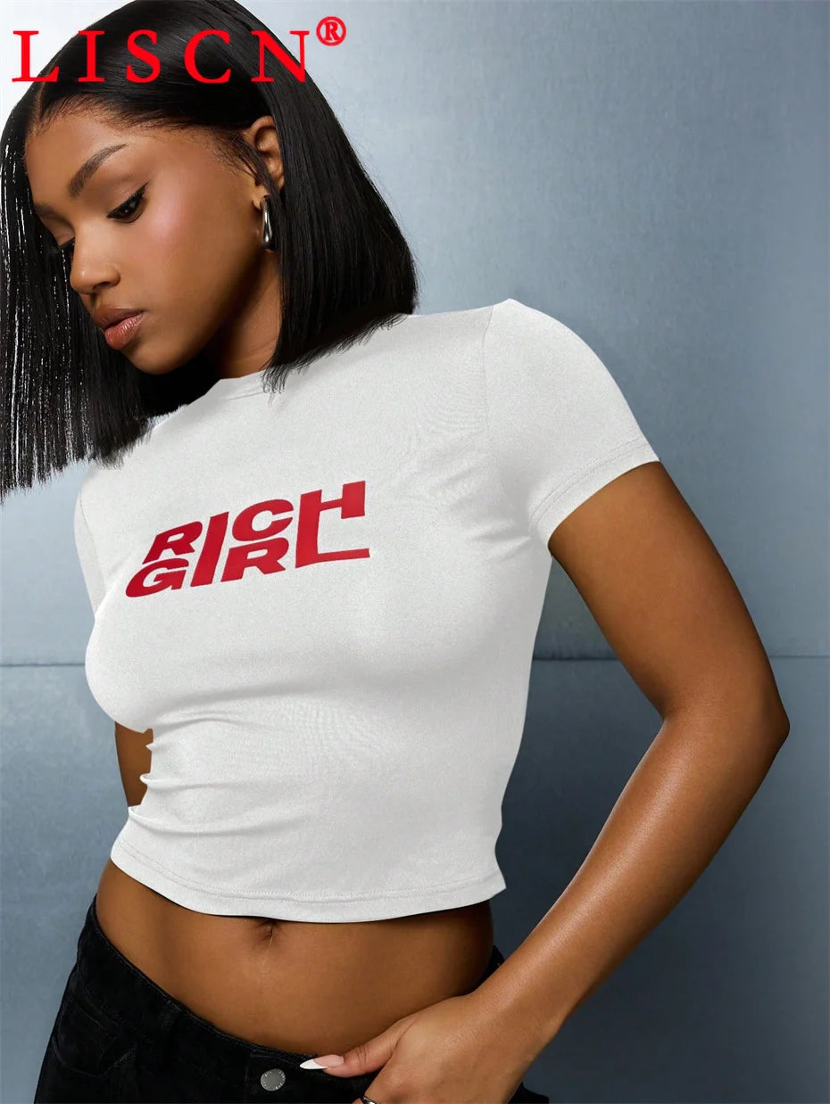 10 Bulk Items Wholesale Lots Tops T-shirt Women Summer 2025 Sexy Shirt Letter Printing Short Sleeve Crop Top Y2k Tees K14832