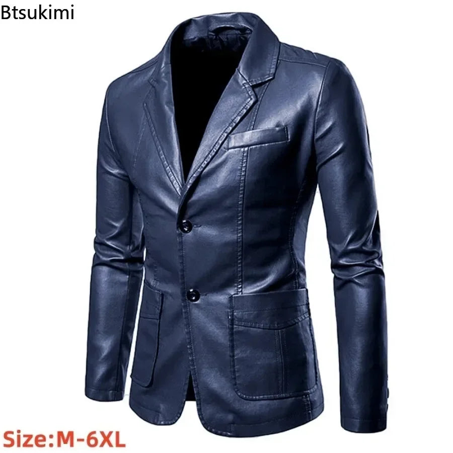 2026 Men's Leather Suits Jackets Blazers Slim Fashion Male PU Leather Overcoats Blazers Jackets Coats Oversized Leather Jacket