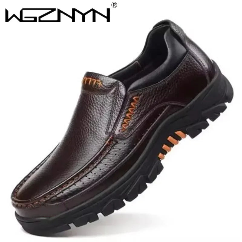 2025 New Handmade Genuine Leather Shoes 48 Men Loafers Soft Leather Men Thick Sole Casual Shoe Male Footwear Black Brown Slip-on