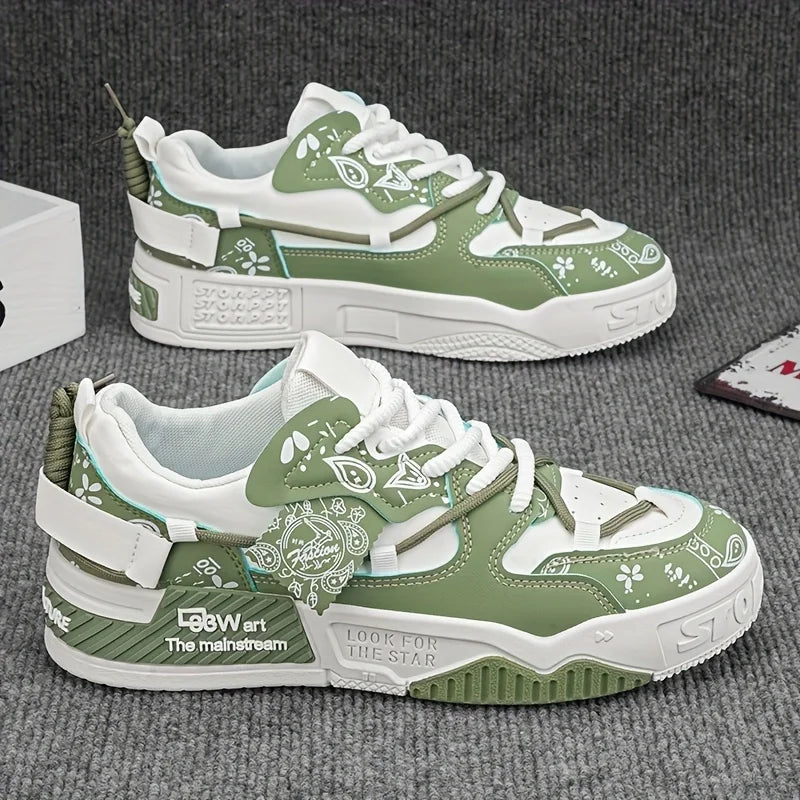 1 Pair of Men's Casual Sneakers, Stylish and Comfortable, Suitable for All Seasons, Geometric Design, Ideal for Outdoor Walking,