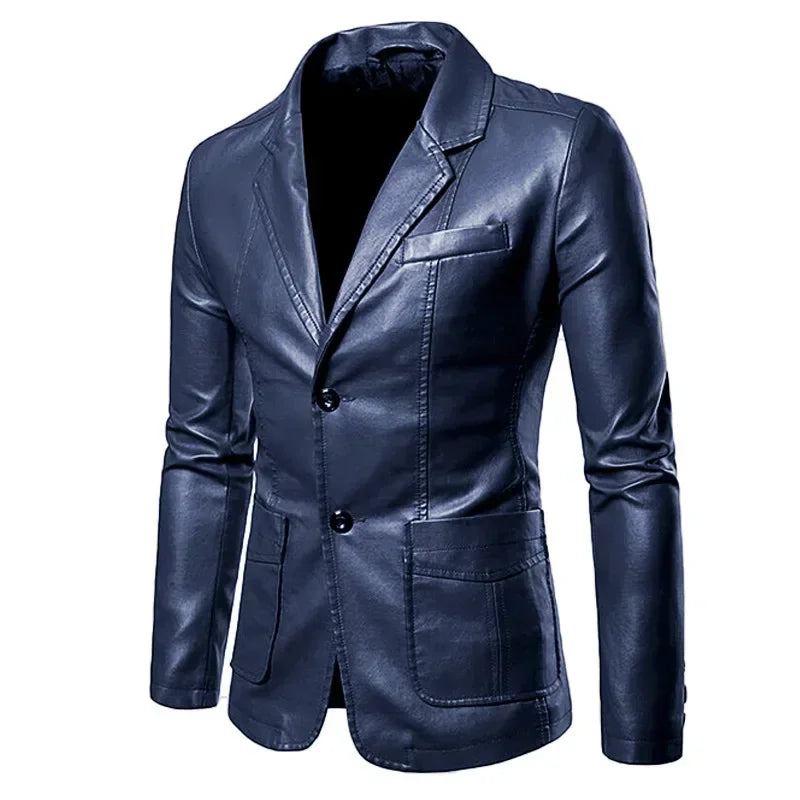 2026 Men's Leather Suits Jackets Blazers Slim Fashion Male PU Leather Overcoats Blazers Jackets Coats Oversized Leather Jacket
