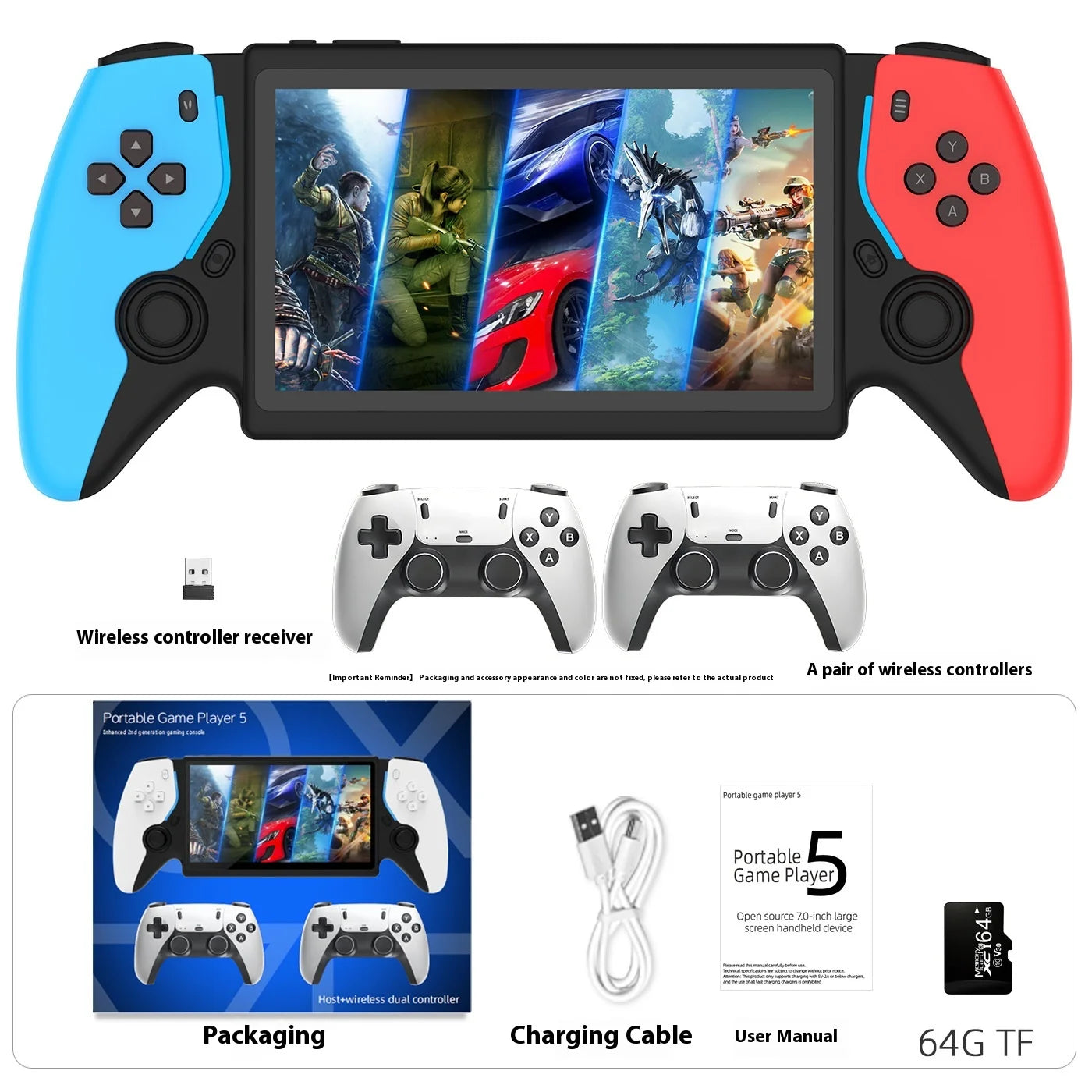 New PS5 7.0 Inch 64G Open Source System Dual Controller Handheld Game Console For PSP Street Fighter Competition