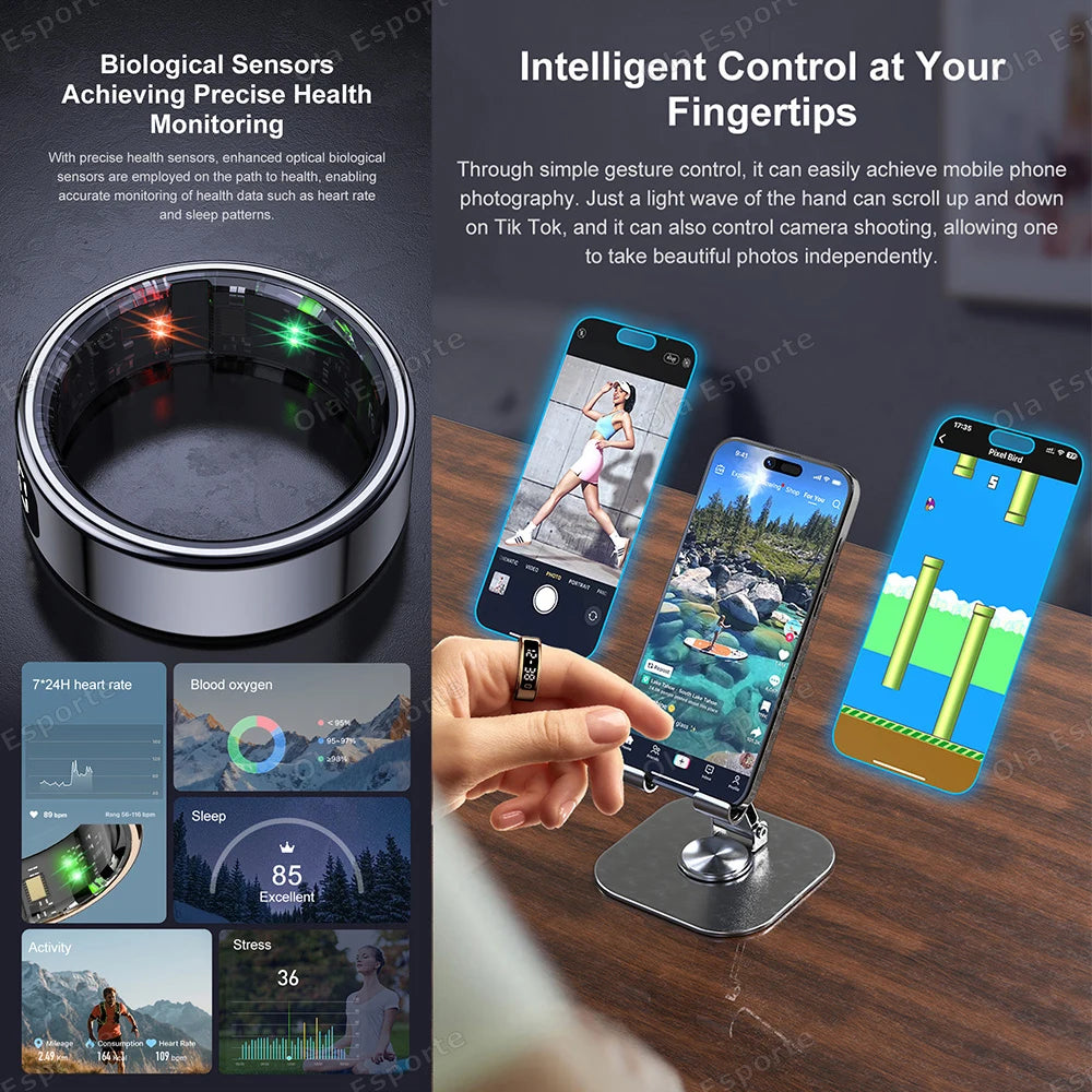 2026 Smart Ring Display Screen and Touch, Likes Count, Smart Control, Health Manager,IP68 Waterproof For Men Women New smartring