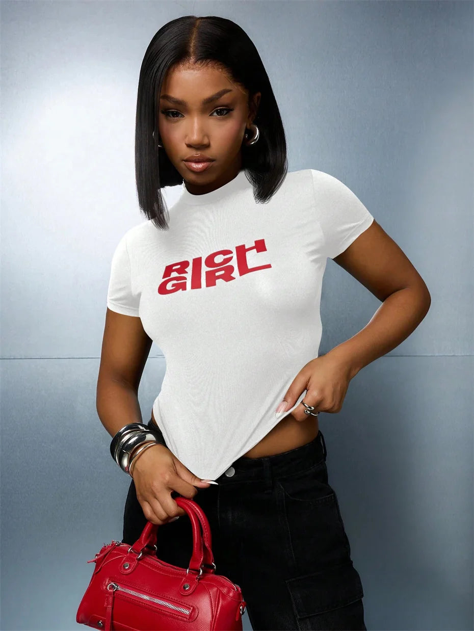 10 Bulk Items Wholesale Lots Tops T-shirt Women Summer 2025 Sexy Shirt Letter Printing Short Sleeve Crop Top Y2k Tees K14832