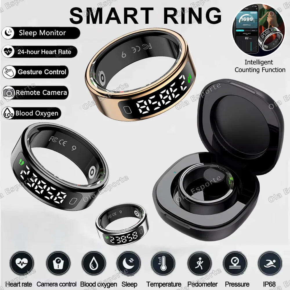 2026 Smart Ring Display Screen and Touch, Likes Count, Smart Control, Health Manager,IP68 Waterproof For Men Women New smartring