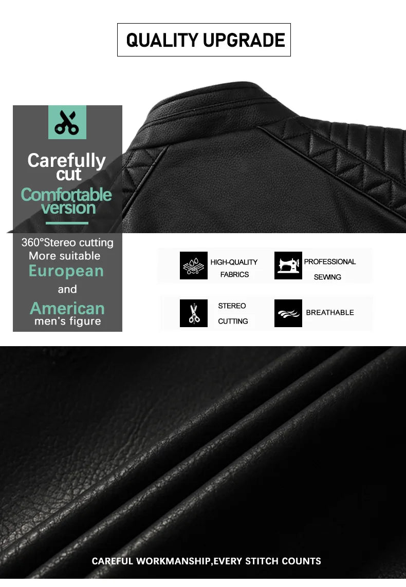 2025 Men's Padded PU Leather Jacket in European Size with Motorcycle-style Hood and Collar for Men's Clothing