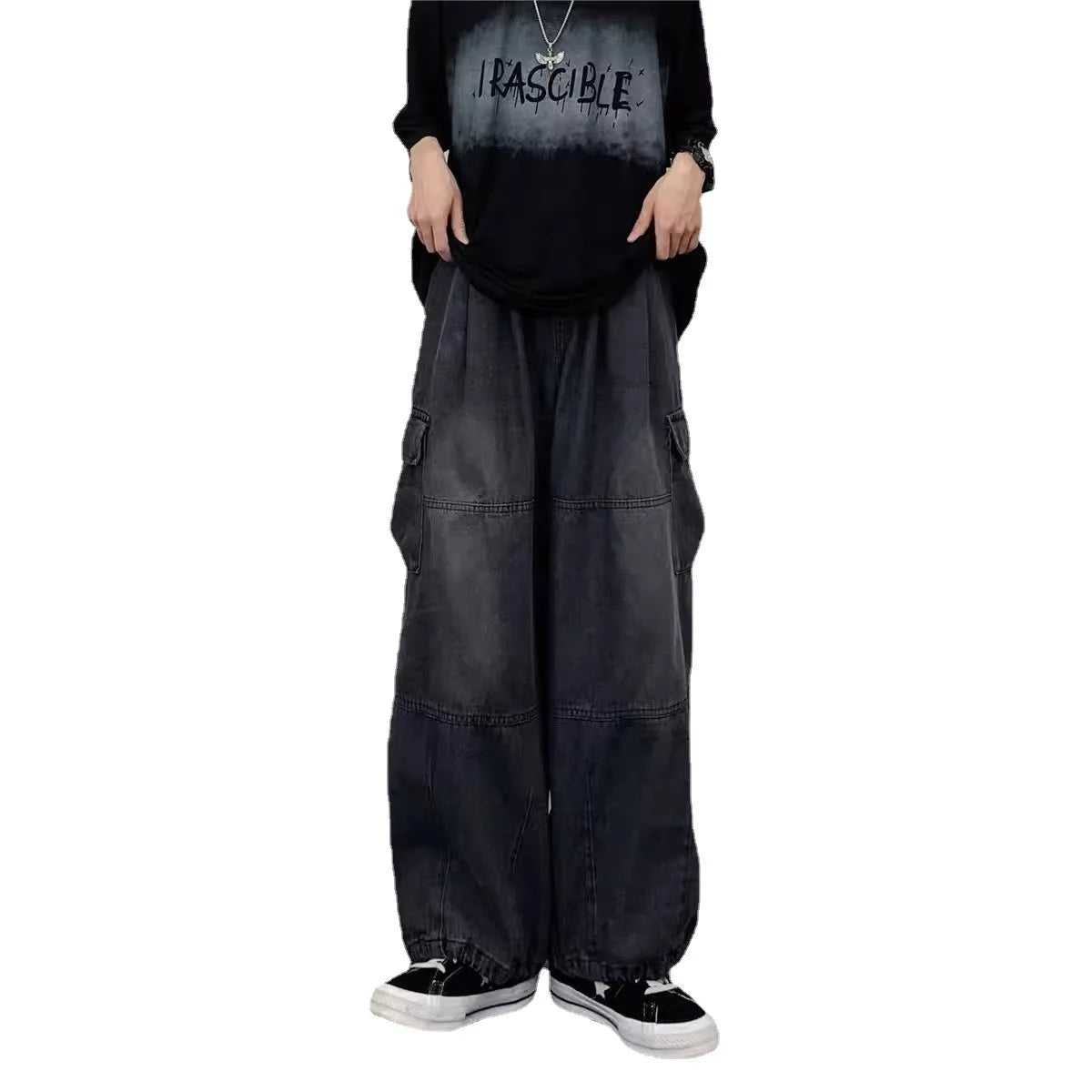 2024 Baggy Jeans Trousers Male Denim Pants Black Wide Leg Pants Men's Jeans Oversize Cargo Korean Streetwear Hip Hop Harajuku