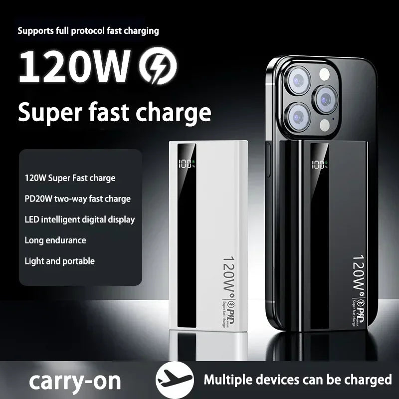 120W Power Bank 500000mAh High Capacity Super Fast Charging Power Bank Portable External Battery Charger For iPhone17 16 Huawei