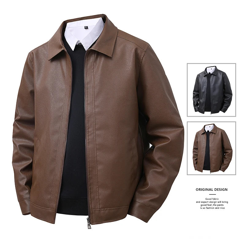 2025 new leather jacket men's spring slim fit lapel casual jacket men's top windproof casual jacket men's cross-border