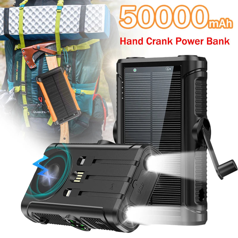 2025 NEW Solar Power Bank 20000mAh 22.5W Magnetic Wireless Powerbank Hand Crank with Cable Portable Charger for Outdoor Camping