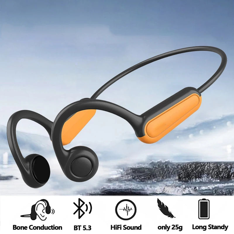 2025 True Bone Conduction Earphones Bluetooth 5.3 Sports Wireless Headphones Ear Hook Waterproof Headset for Running Driving