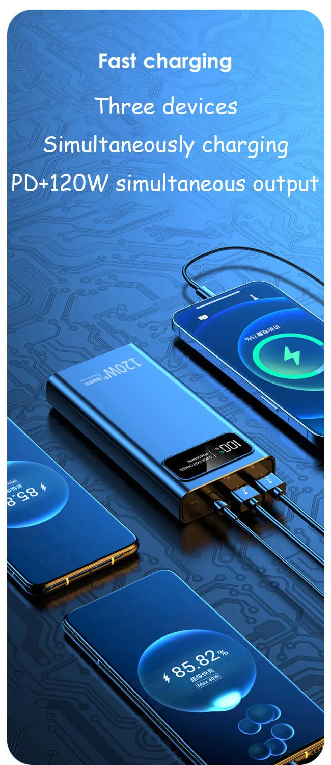120W Power Bank 200000mAh Ultra Large Capacity intelligent Power Bank Super Charge Portable External Battery LED Display