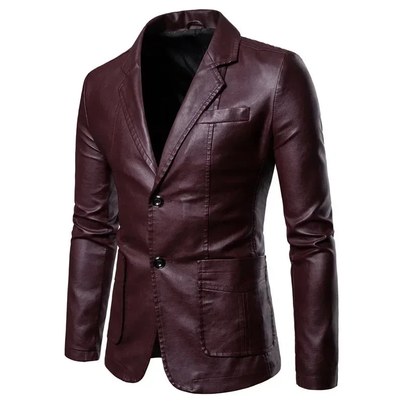 2026 Men's Leather Suits Jackets Blazers Slim Fashion Male PU Leather Overcoats Blazers Jackets Coats Oversized Leather Jacket