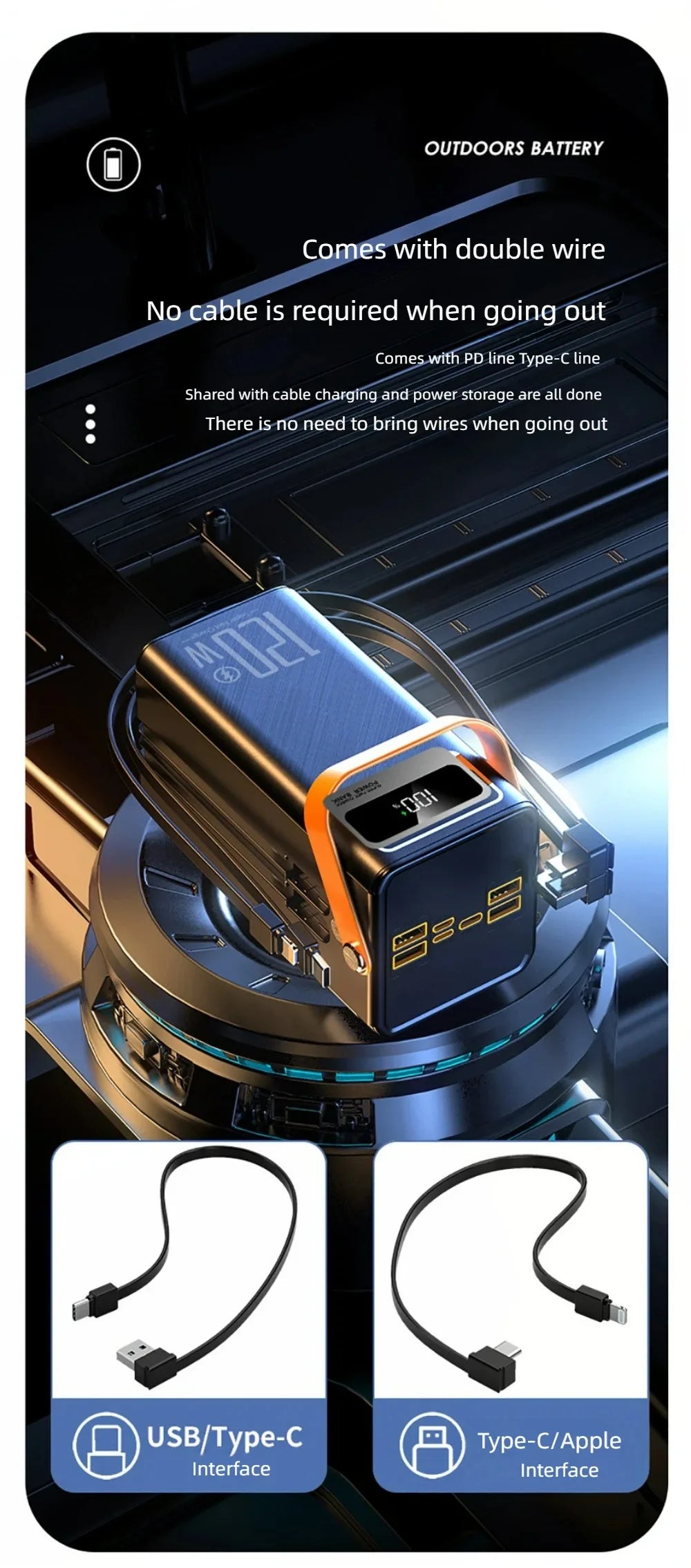 120W 100000mAh Fast Charging Power Bank Large Capacity Outdoor Mobile Power Supply Supports 7 Devices to Charge At The Same Time