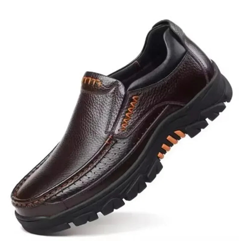 2025 New Handmade Genuine Leather Shoes 48 Men Loafers Soft Leather Men Thick Sole Casual Shoe Male Footwear Black Brown Slip-on