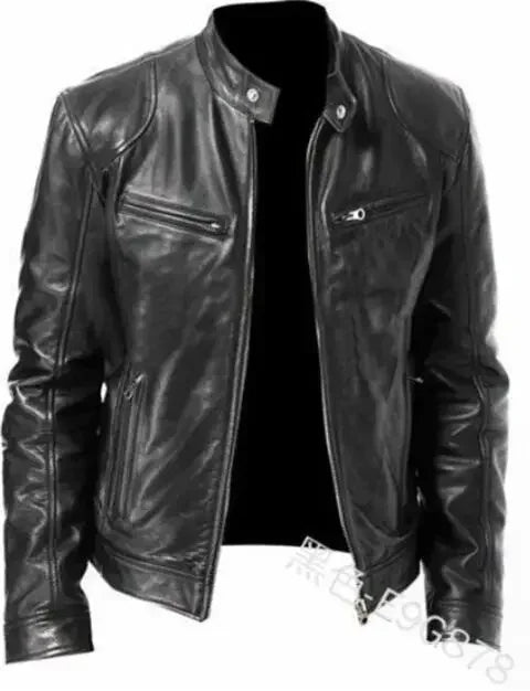 2025 Leather Motorcycle Jacket Men Stand Collar Casual Slim Short-Coat PU Jacket Autumn Winter Windproof Leather Coat Blazer Men