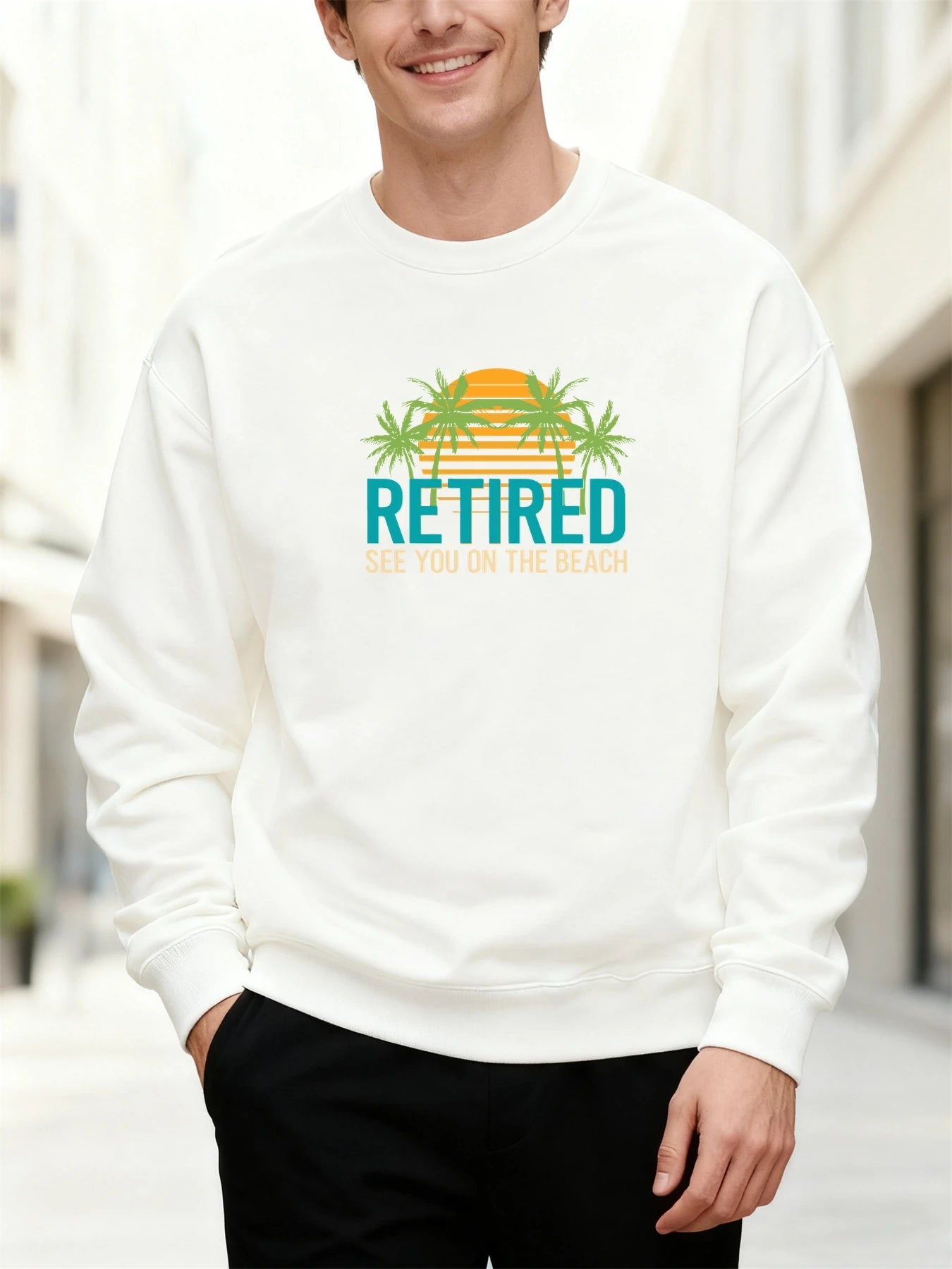 2025 Men's Sweatshirt Retired Beach Palm Graphic Retro Trendy Breathable Relaxed Durable Versatile Soft Casual Daily Pullover