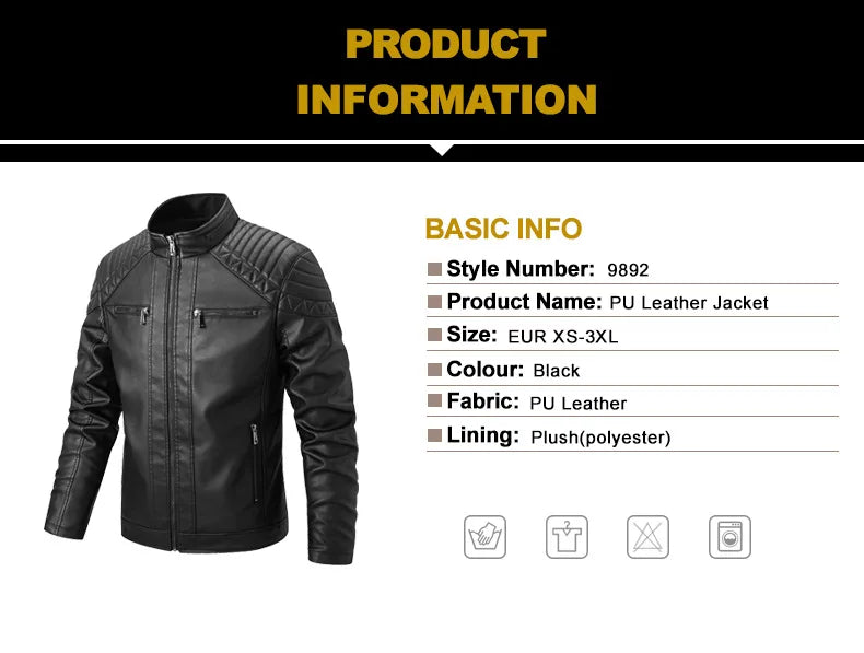 2025 Men's Padded PU Leather Jacket in European Size with Motorcycle-style Hood and Collar for Men's Clothing