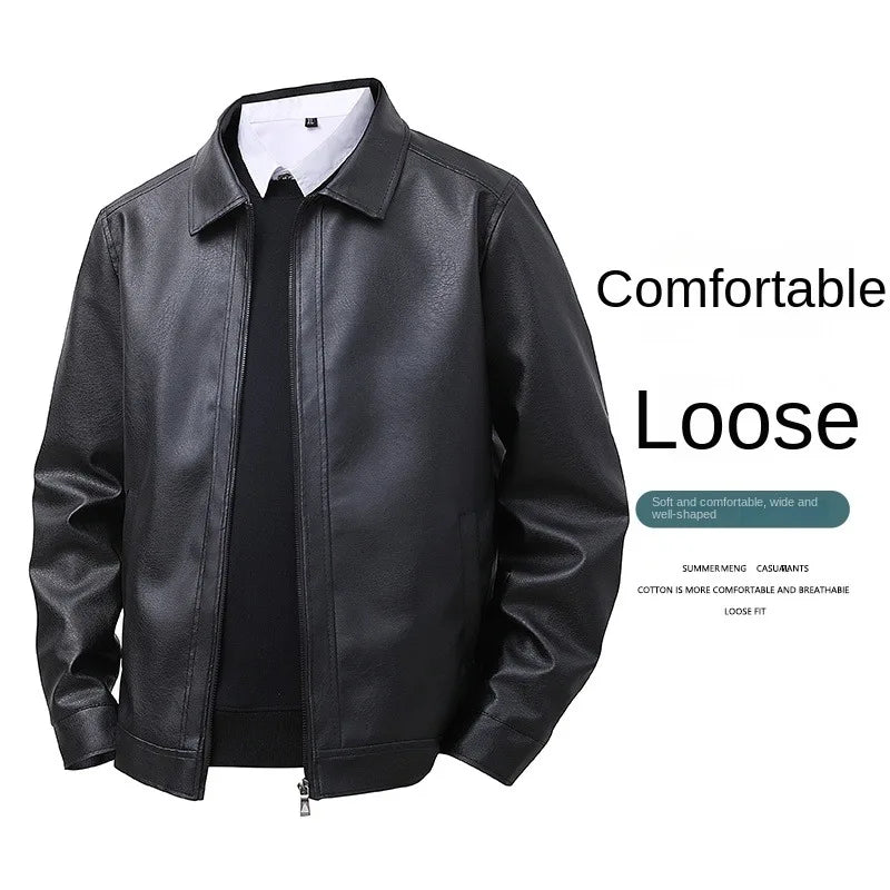 2025 new leather jacket men's spring slim fit lapel casual jacket men's top windproof casual jacket men's cross-border