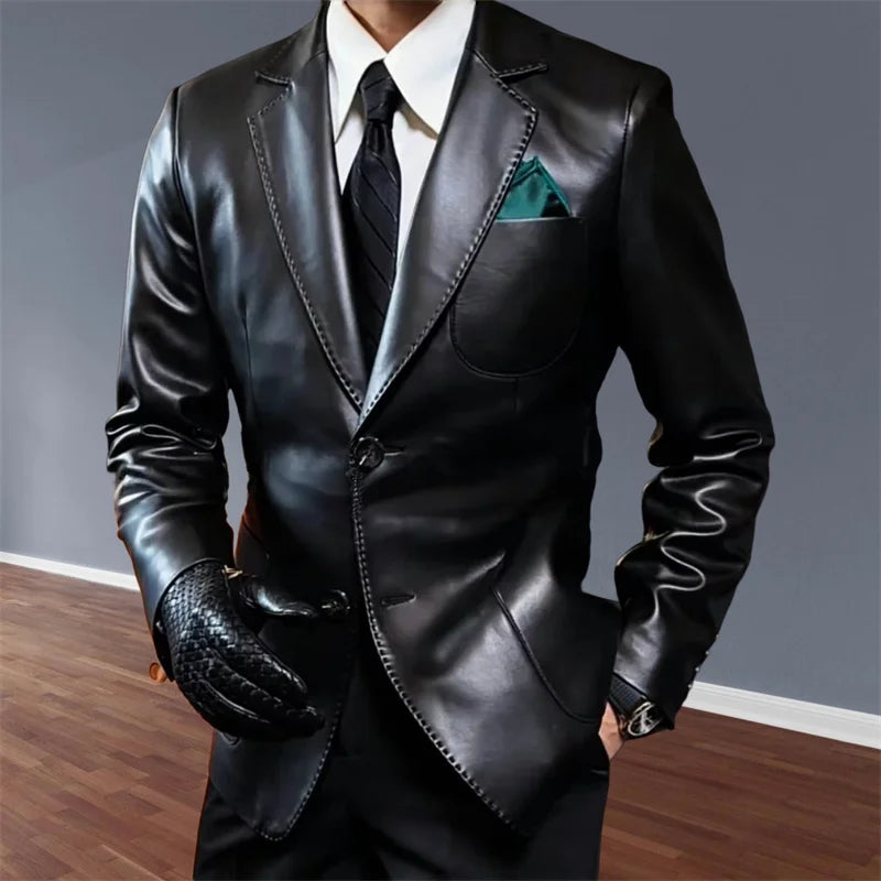 2026 New Men Leather Clothes Suits Slim Fit Casual Lapel Formal Wear Jackets Youth Handsome Leather Soft Leather Jacket