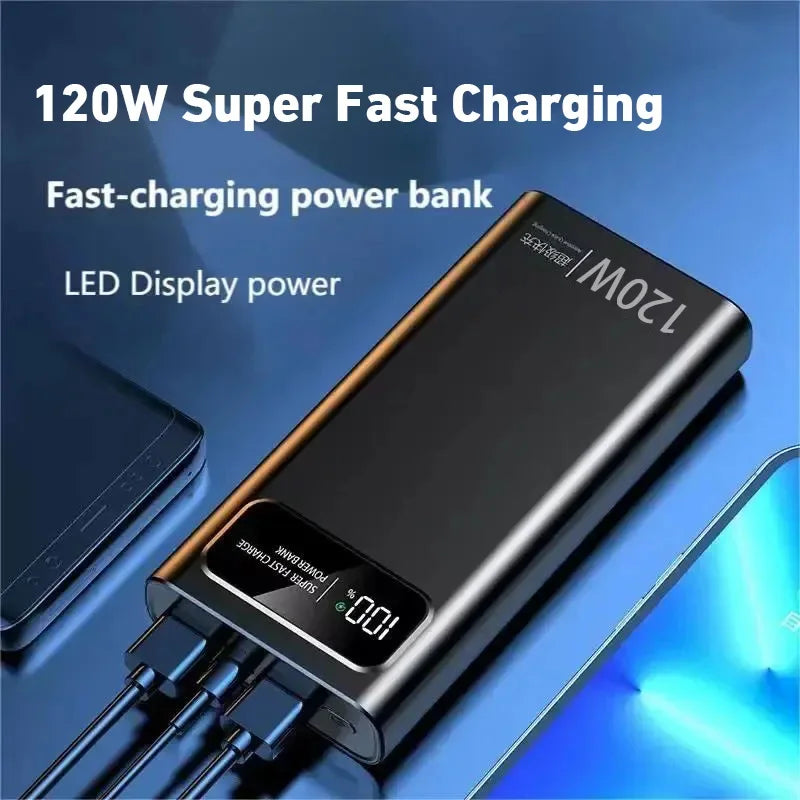 120W Power Bank 200000mAh Ultra Large Capacity intelligent Power Bank Super Charge Portable External Battery LED Display
