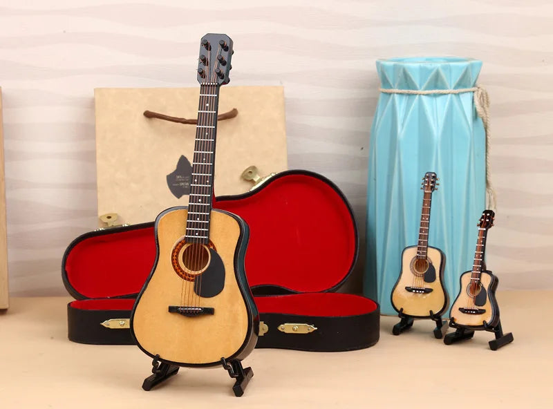 Wooden Musical Instruments Collection Decorative Ornaments Mini Classical Guitar With Support Miniature Model Decoration Gifts