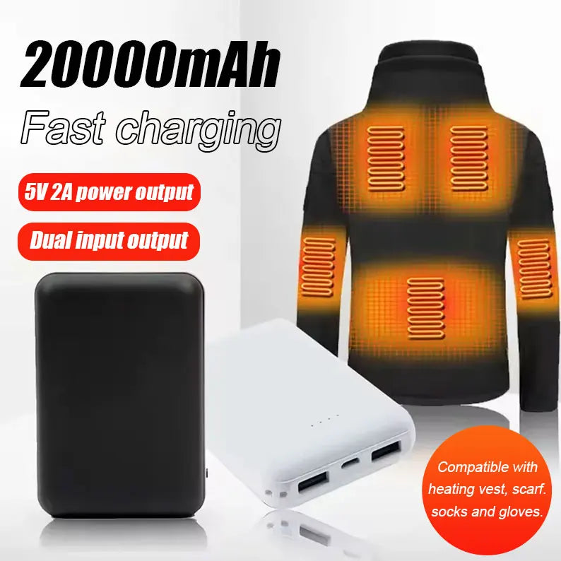 20000mAh New Power Bank Portable USB Charger Fast Charging External Battery Pack Heating Vest Jacket Scarf Socks Glove Equipment