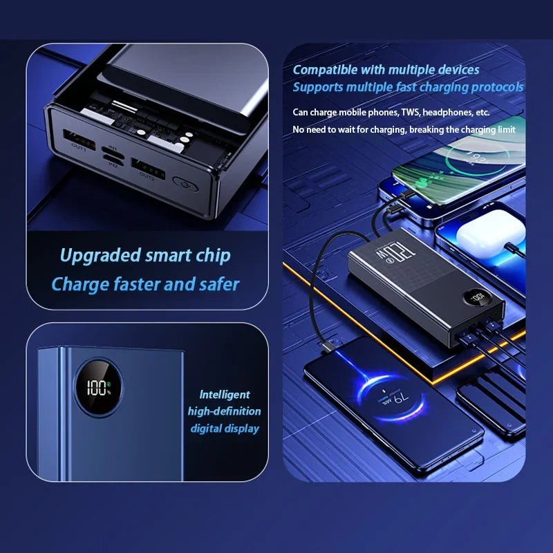 200000mAh 120W Power Bank Large Capacity Super Fast Charge Portable Power Bank With 4 Charging Cables LED Digital Display New