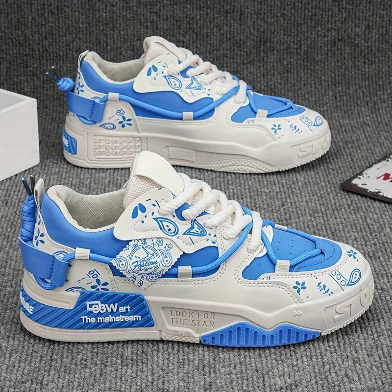 1 Pair of Men's Casual Sneakers, Stylish and Comfortable, Suitable for All Seasons, Geometric Design, Ideal for Outdoor Walking,