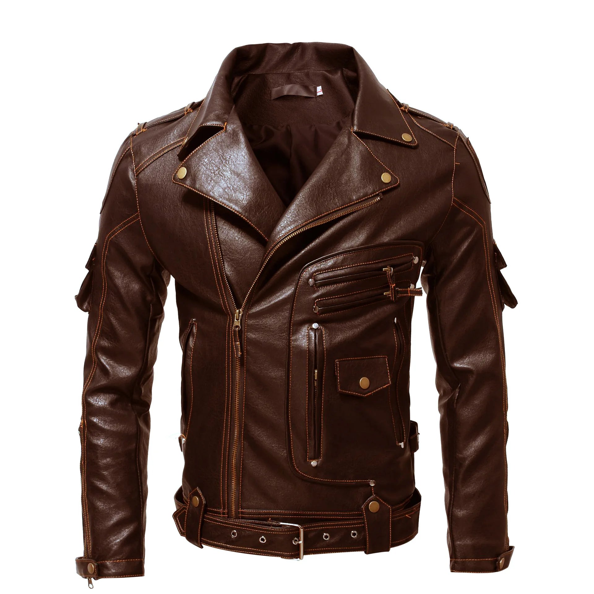 2025 Spring and Autumn New American Retro Black Slim Fit PU Leather Jacket Motorcycle Parka Harley Brown Riding Suit