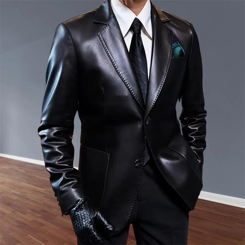 2026 New Men Leather Clothes Suits Slim Fit Casual Lapel Formal Wear Jackets Youth Handsome Leather Soft Leather Jacket