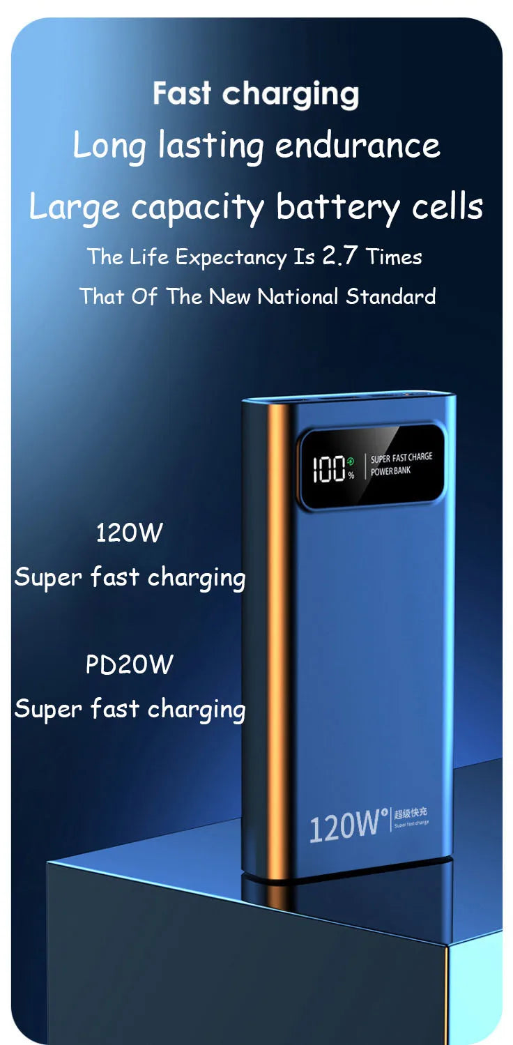 120W Power Bank 200000mAh Ultra Large Capacity intelligent Power Bank Super Charge Portable External Battery LED Display