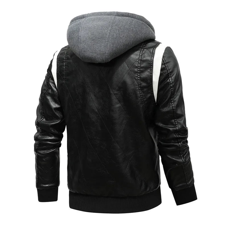 2025 New Men's Leather Jacket for Man Winter Warm PU Coat with Leather Hood Zippered Motorcycle Biker Jacket Autumn Clothes