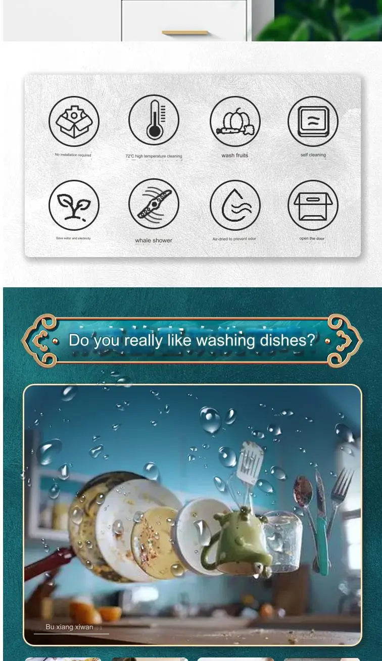 Household Portable Dishwashers Washing Machine Electric Heating Touch Control Small Table Top Automatic Countertop Dishwasher