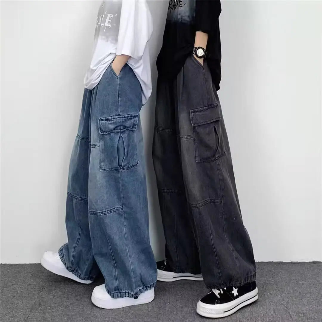 2024 Baggy Jeans Trousers Male Denim Pants Black Wide Leg Pants Men's Jeans Oversize Cargo Korean Streetwear Hip Hop Harajuku
