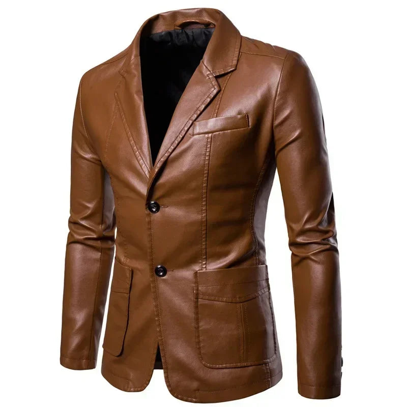 2026 Men's Leather Suits Jackets Blazers Slim Fashion Male PU Leather Overcoats Blazers Jackets Coats Oversized Leather Jacket